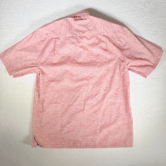 Linen Touch Mens Salmon Short Sleeve Button Down Costal Resort Wear Soft Boy XL - Picture 3 of 5